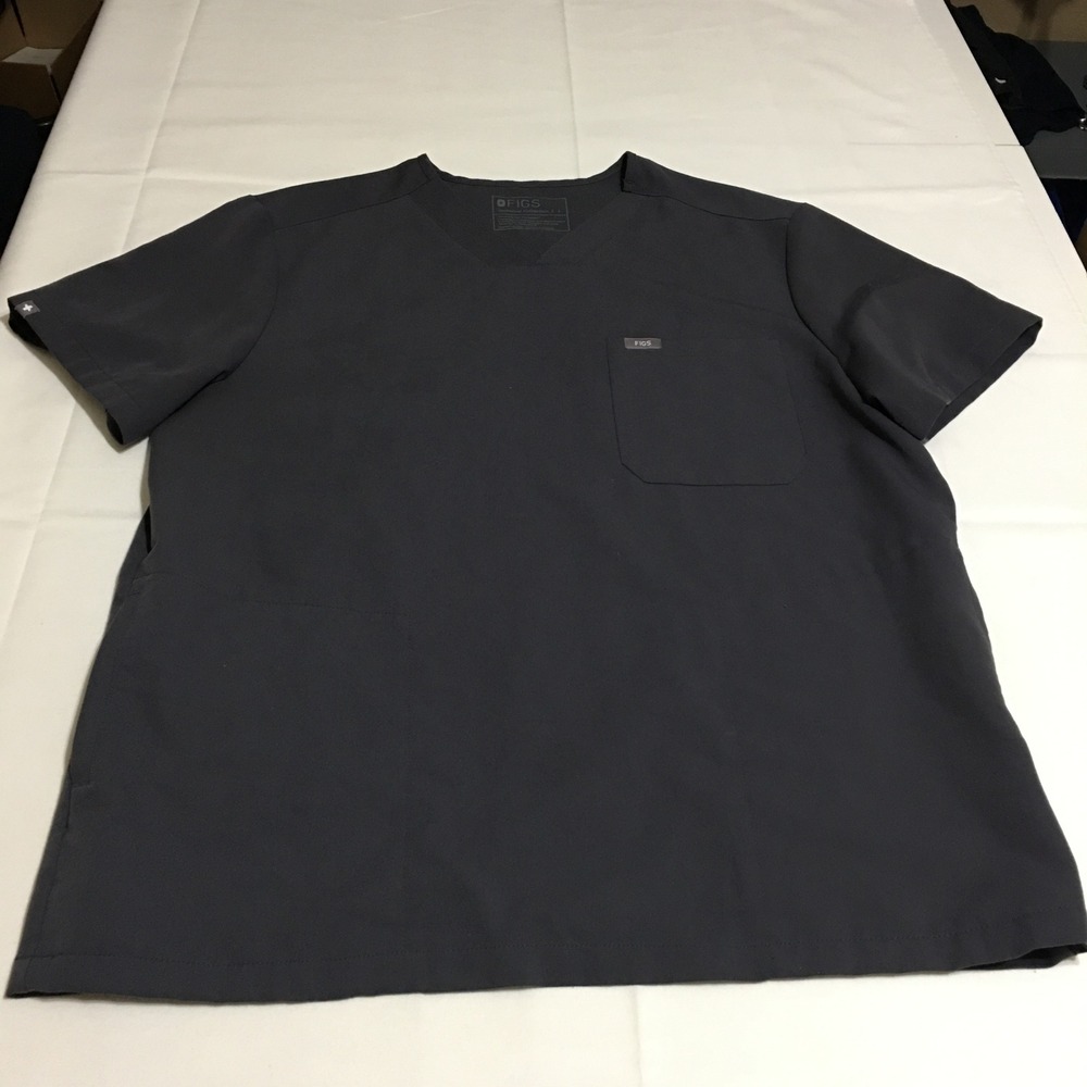 FIGS Chisec Scrub Top Mens Large Charcoal Grey V-Neck Short Sleeve Pocket